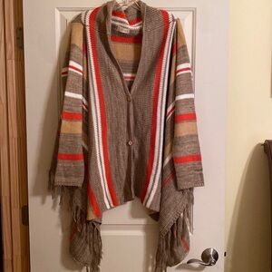 Altar’d State Shawl Blanket Fringed Cardigan Tan Orange Size Medium